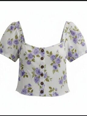 Derek 🖤 Heart Lavender Rose Button-Front Crop Top